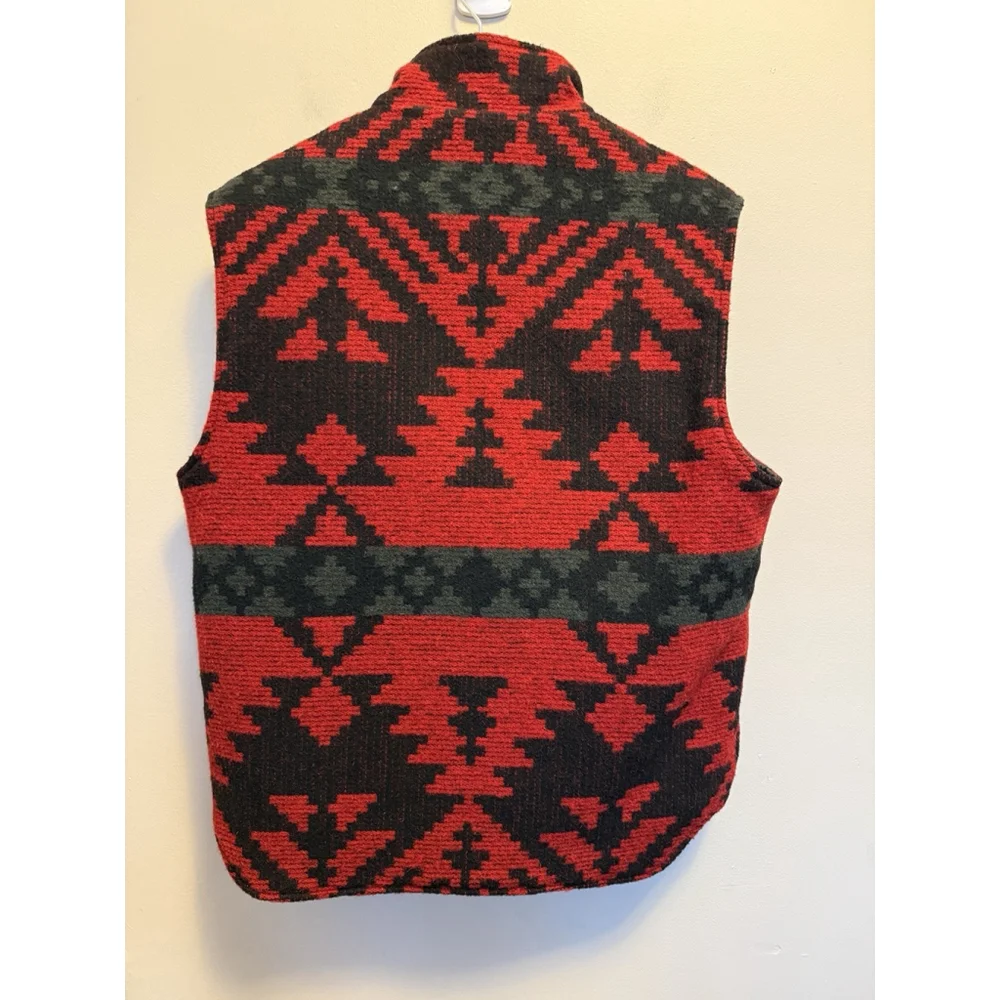 Woolrich Wool Aztec Vest Blanket Red‎ Insulated Snap Front Men’s Medium USA